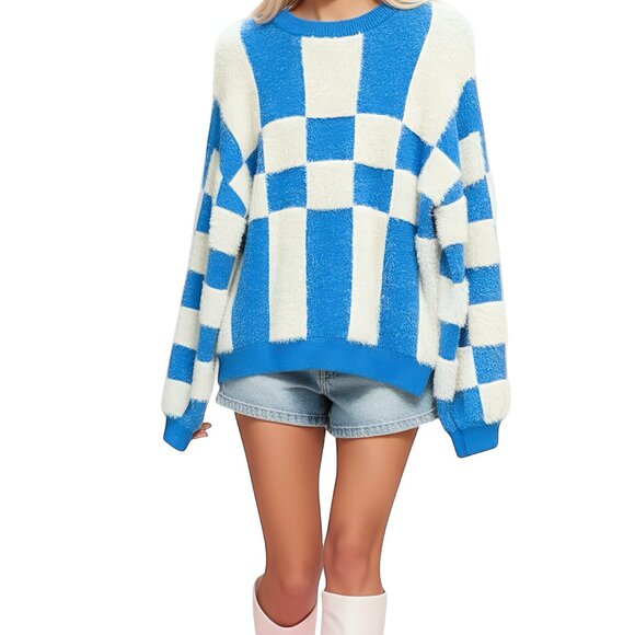 NWOT FRNCH Lilo Colorblock Sweater | Bleu Azur Retro Chic Knit - Picture 1 of 8